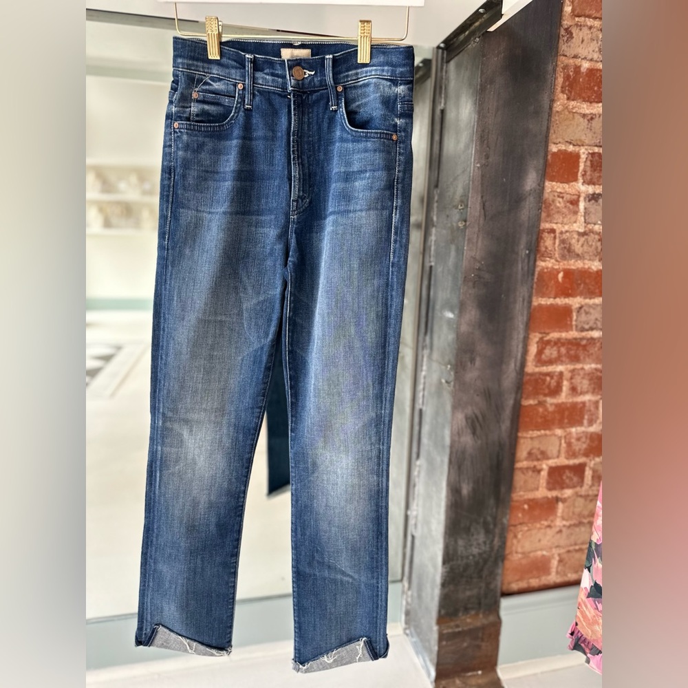 Mother High Waisted Rascal Ankle Slit Flip Jean